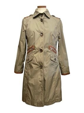 Bogner X Limonta Leather Trim Trench Coat Jacket 10 Utility Chic